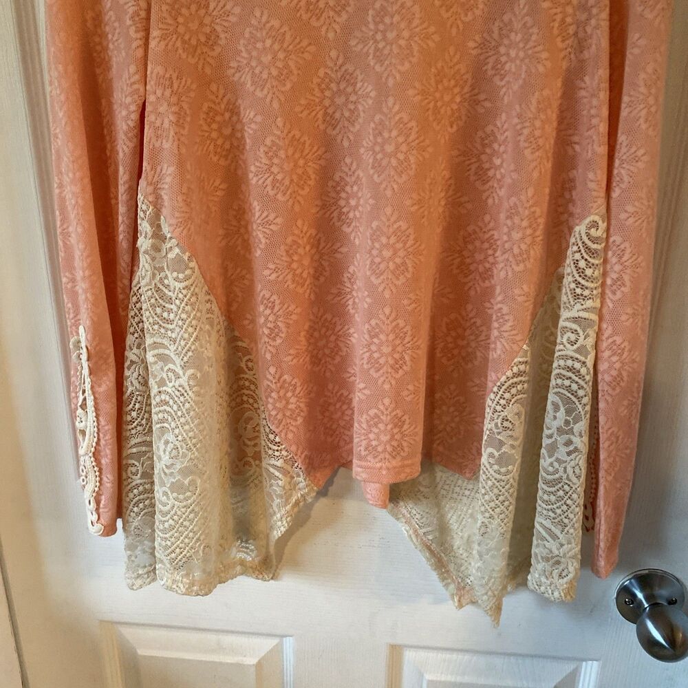 Filly Flair Women’s Size Small Lace Sheer Floral Pink Blouse Crochet Long Sleeve - Picture 4 of 11